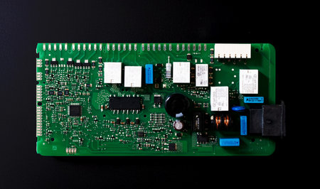 Electronic circuit board isolated on black background. Electronic circuit board.