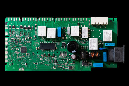 Electronic circuit board isolated on black background. Electronic circuit board.の写真素材