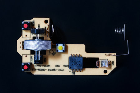 Electronic circuit board on a black background. Close-up.の写真素材