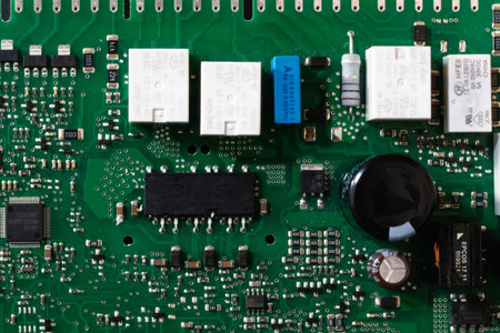 Electronic circuit board close-up. Computer hardware. Technology backgroundの写真素材