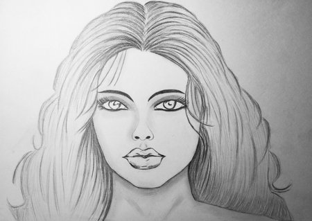 Sketch of a beautiful young girl. Black and white.の写真素材