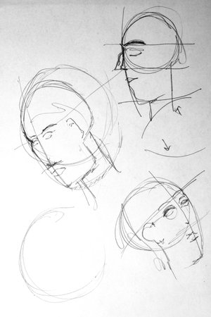 sketch of a man and a woman, drawing on paperの写真素材