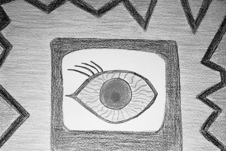 Eye drawing on paper. Black and white image. Abstract background.の写真素材
