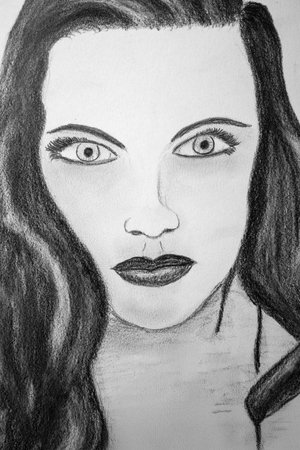 Drawing of a beautiful woman's face. Black and white.の写真素材