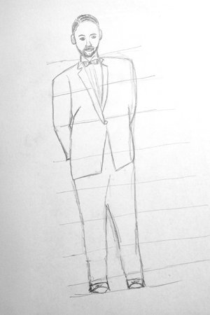 Sketch of a man in a suit on a white backgroundの写真素材