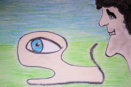 Drawing of a human eye on a piece of paperの写真素材