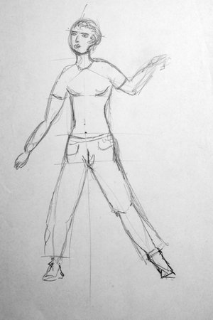 sketch of a girl on a white background, pencil drawingの写真素材