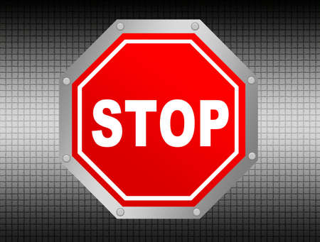 red stop symbol illustration metallic frame.illustrationの写真素材