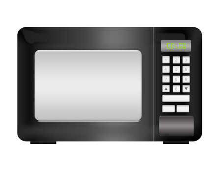 black microwave isolated over white background.illustrationの写真素材