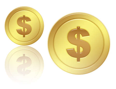 gold coins with shandow and isolated  over white background.illustrationの写真素材