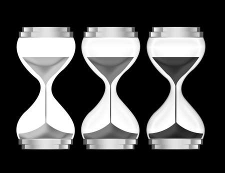 gray and black hoursglass isolated over black backgroundの写真素材