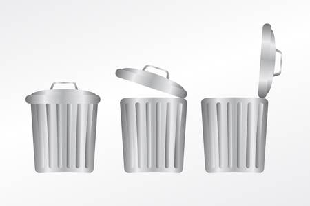 silver metallic trash can over gray and white background. illustrationのイラスト素材