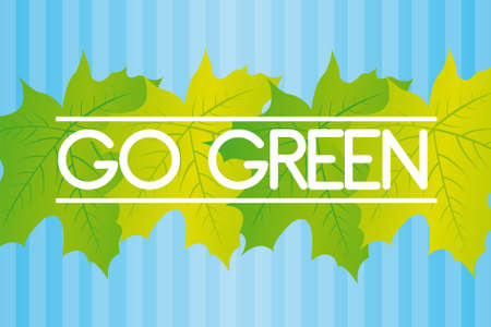 green leaves with go green text over blue lines background のイラスト素材