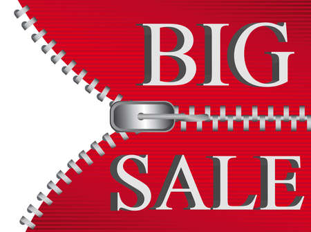 red and gray big sale zipper with lines over white background.のイラスト素材