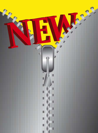 gray zipper and new text over yellow background. のイラスト素材