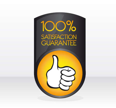 black and orange 100 percent satisfaction guarantee sign with shadow over gray and white backgroundのイラスト素材