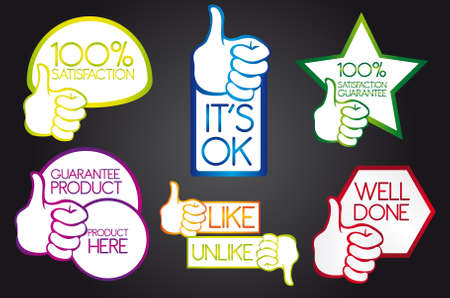 green, blue, red, orange, violet thumb up icons over black background. vectorのイラスト素材