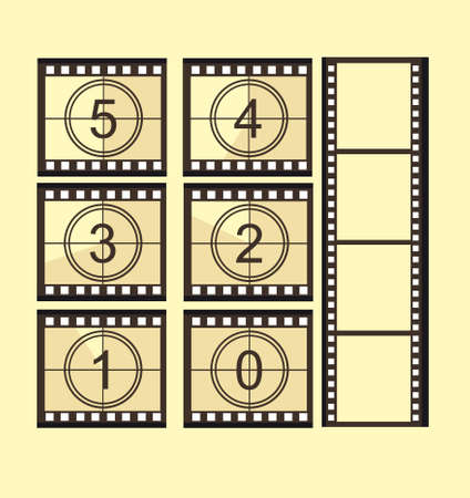 old film strip countdown with old film strip without numbers over yellow background. vectorのイラスト素材