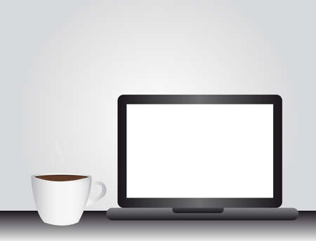 black computer and coffee cup over gray background. vectorのイラスト素材