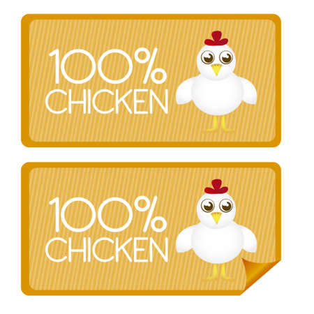 100 percent chicken tags and stickes with chicken cartoon. vectorのイラスト素材