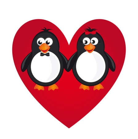 penguins over red hearth isolated over white background. vectorのイラスト素材