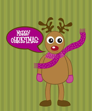 reindeer cartoon wishing Merry Christmas with scarf. vectorのイラスト素材
