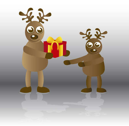 reindeer cartoon with gifts and shadow background. vectorのイラスト素材