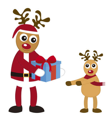 reindeer with santa claus costume giving gifts isolated. vectorのイラスト素材