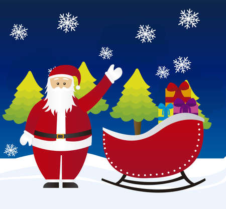 santa claus on sleigh over night witn landscape. vectorのイラスト素材