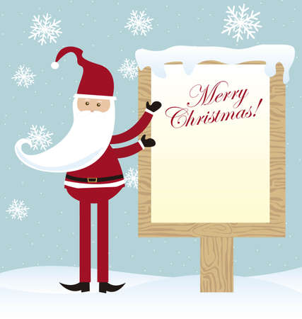 cute santa claus with blank sign christmas over snow. vectorのイラスト素材