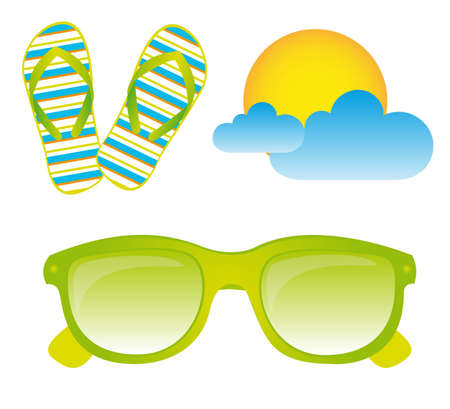Sunglasses, flip flops, sun, clouds, vector, isolated, white backgroundのイラスト素材