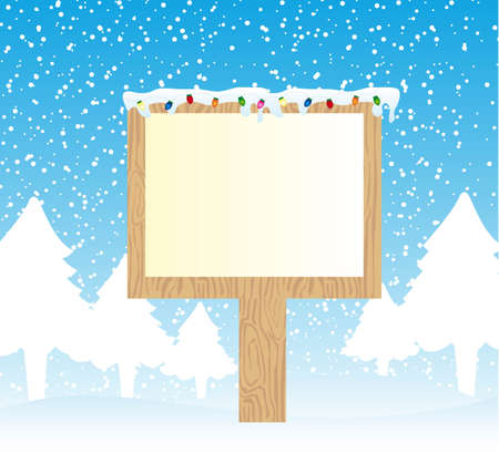 wooden sign over snow with light merry christmas. vectorのイラスト素材