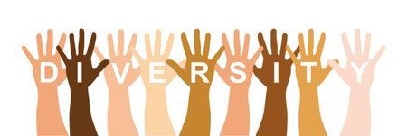 diverstity hands over white background. vector illustrationのイラスト素材