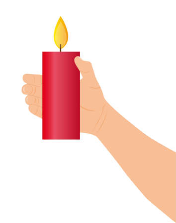 hand holding red candle over white background. vectorのイラスト素材
