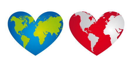 blue and red heart-shaped planet vector illustrationのイラスト素材
