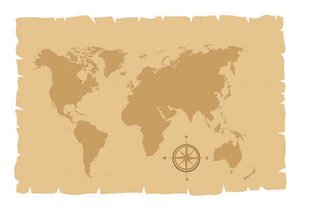 old map over old paper with compass rose vector illustrationのイラスト素材