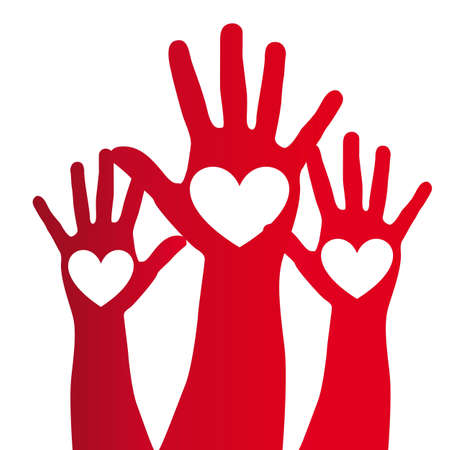 heart over red hand over white background. vector illustrationのイラスト素材