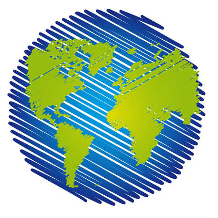 blue and green scrawled planet over white background. vectorのイラスト素材