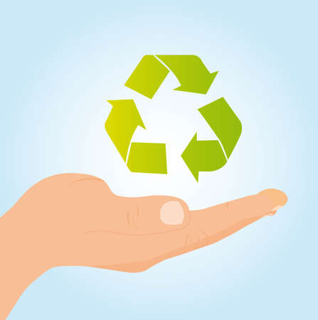 hand holding recycle sign over blue background. vectorのイラスト素材