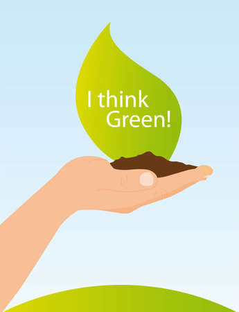 hand holding soil and leaf, i think green. vector illustrationのイラスト素材