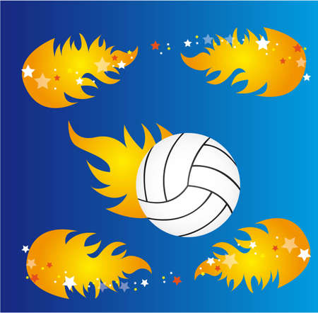 volleyball with fire stars over blue background. vector illustrationのイラスト素材