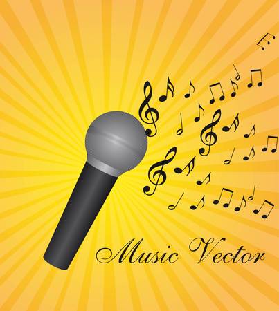 microphone with music notes over yellow background vector illustrationのイラスト素材