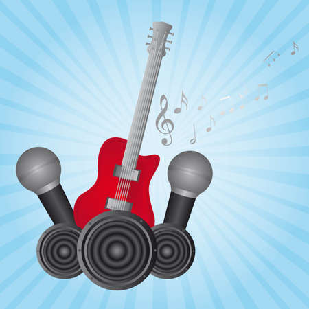 guitar and microphone over blue background. vectorのイラスト素材