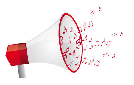 red megaphone witth music notes isolated vector illustrationのイラスト素材