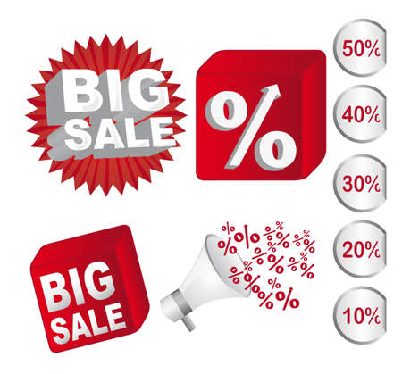 red and white big sale icons and discounts vector のイラスト素材
