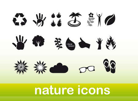 black and white nature icons over green background. vectorのイラスト素材