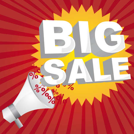 yellow big sale tag  with megaphone over red background vectorのイラスト素材