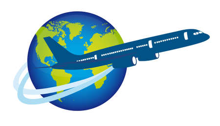 blue plane over planet isolated over white background. vectorのイラスト素材