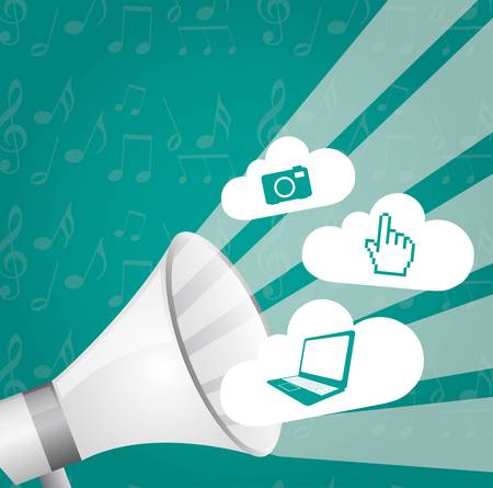 megaphone  with web signs over aquamarine background. vectorのイラスト素材