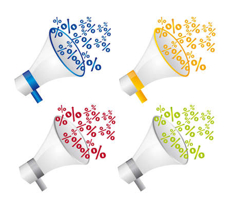 colorful megaphone with percent signs isolated vector illustrationのイラスト素材